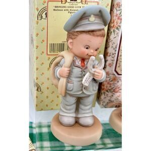 Memories of Yesterday Enesco Porcelain Figurine Mailman w/ Horseshoe Good Luck
